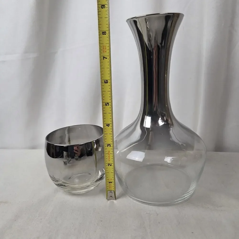 Vintage 1950s Lusterware Dorothy Thorpe Silver Fade Roly Poly Glasses Decanter